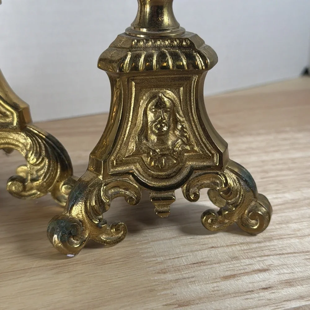 Set 3 Antique Church Altar Tall Brass Candlesticks Mary Joseph Jesus 20.5